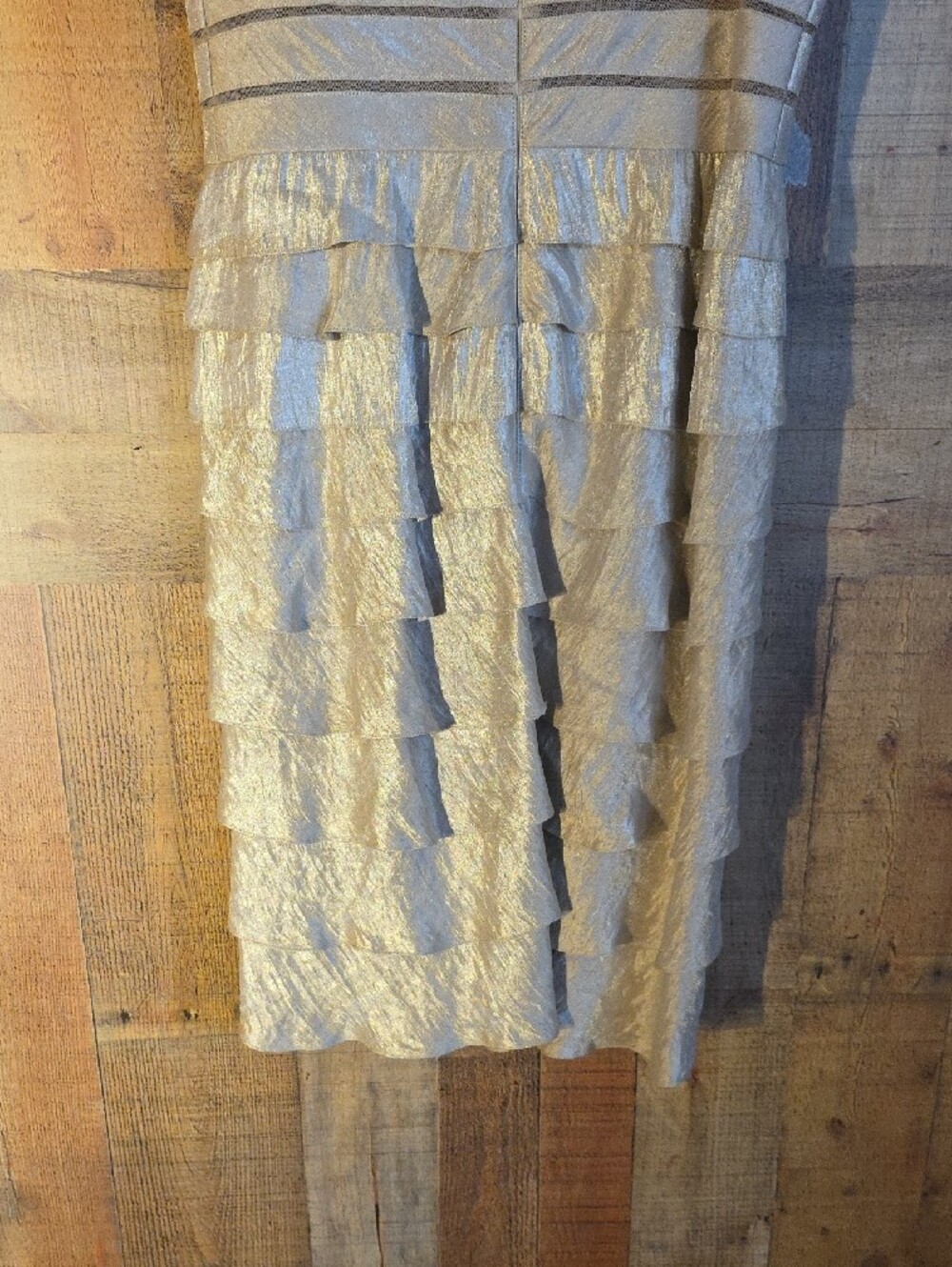 Adrianna Papell Shimmery Ivory Tiered V-Neck Mini Dress - Picture 7 of 10